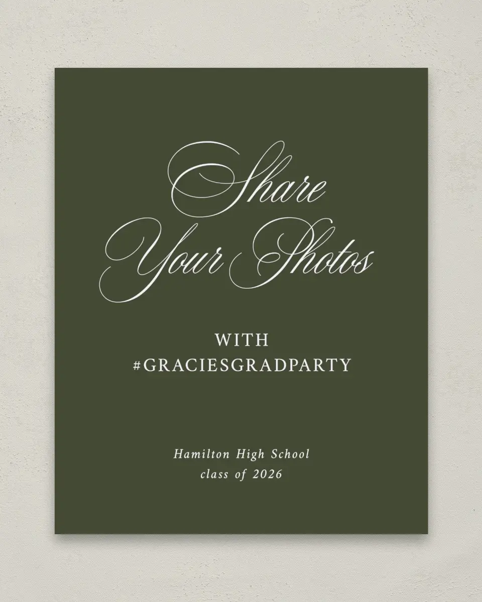 This is a 8" x 10" Let's Celebrate & Snap a Photo Grad Sign called Refined Celebration printed in full color