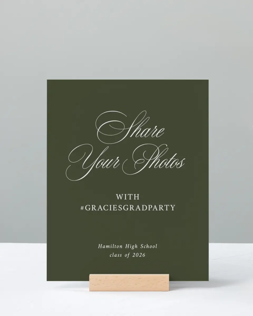 This is a 8" x 10" Let's Celebrate & Snap a Photo Grad Sign called Refined Celebration printed in full color