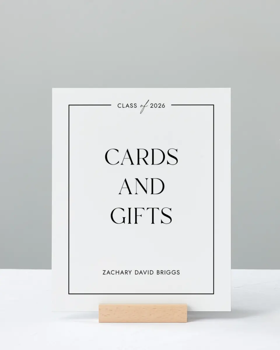 This is a 8" x 10" Cards & Gifts Grad Sign called Pure Frame printed in full color