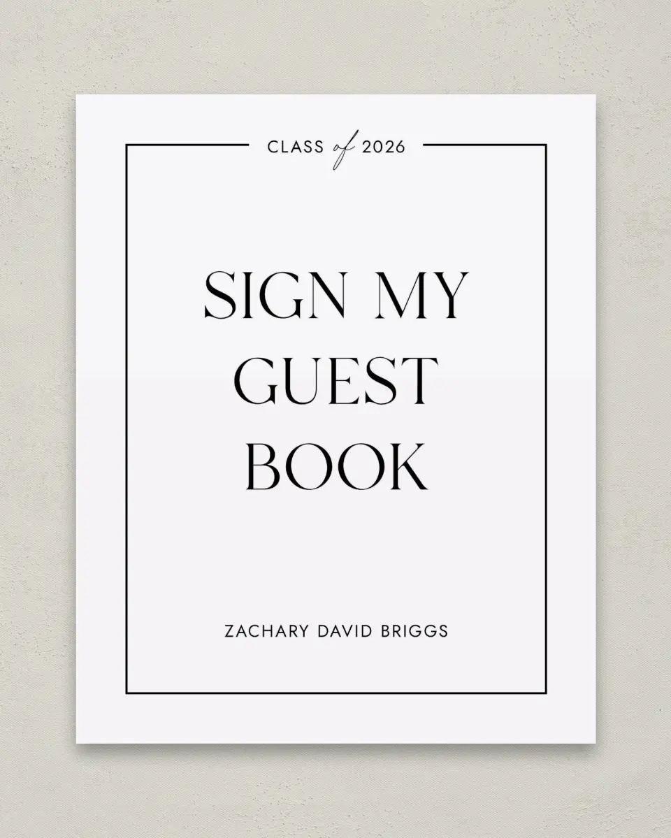 This is a 8" x 10" Guestbook Grad Sign called Pure Frame printed in full color with Gold foil