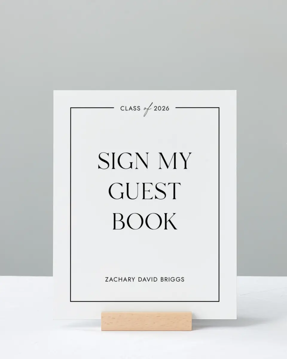 This is a 8" x 10" Guestbook Grad Sign called Pure Frame printed in full color with Gold foil
