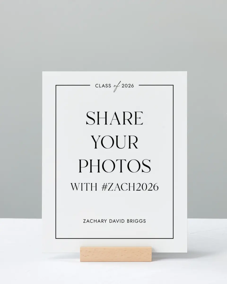 This is a 8" x 10" Let's Celebrate & Snap a Photo Grad Sign called Pure Frame printed in full color