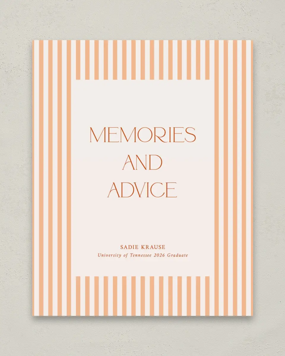 This is a 8" x 10" Memory & Advice Grad Sign called Senior Stripes printed in full color