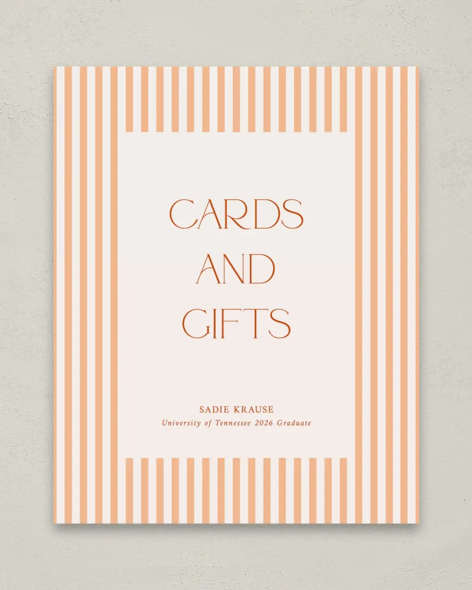 This is a 8" x 10" Cards & Gifts Grad Sign called Senior Stripes printed in full color