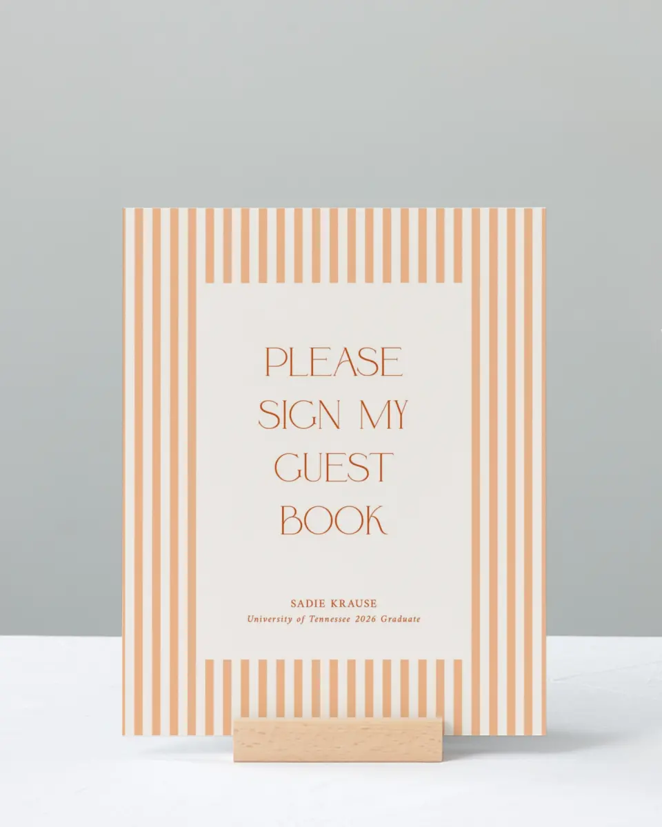 This is a 8" x 10" Guestbook Grad Sign called Senior Stripes printed in full color with Gold foil