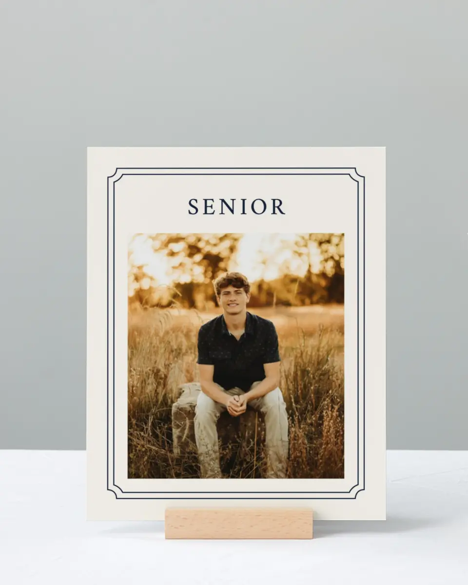 This is a 8" x 10" Photo Grad Sign called Formal Frame printed in full color with Rose Gold foil