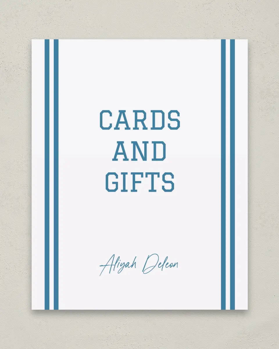 This is a 8" x 10" Cards & Gifts Grad Sign called Varsity Stripes printed in full color