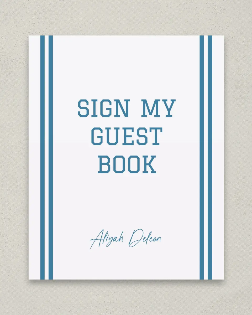 This is a 8" x 10" Guestbook Grad Sign called Varsity Stripes printed in full color with Gold foil