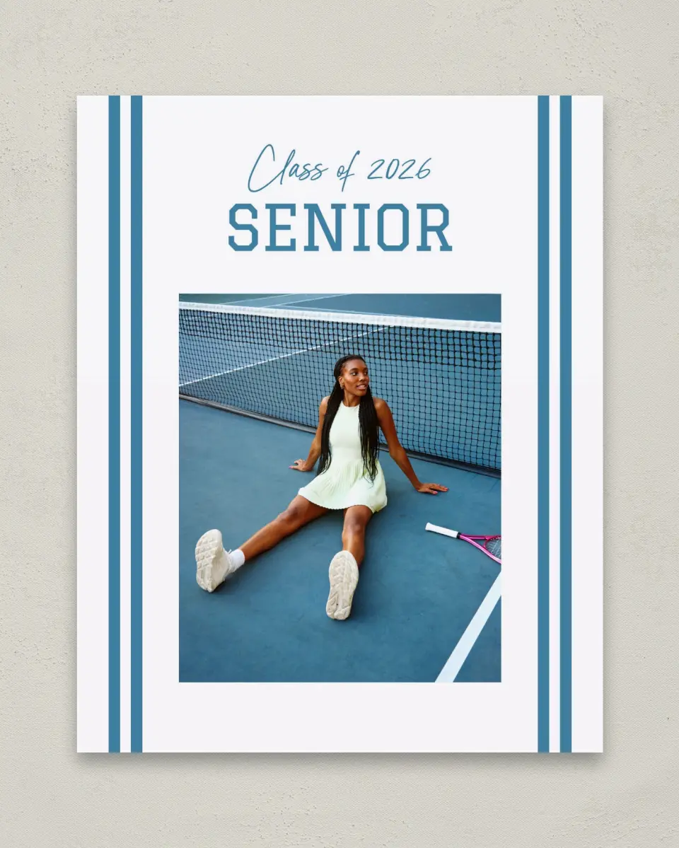 This is a 8" x 10" Photo Grad Sign called Varsity Stripes printed in full color with Gold foil