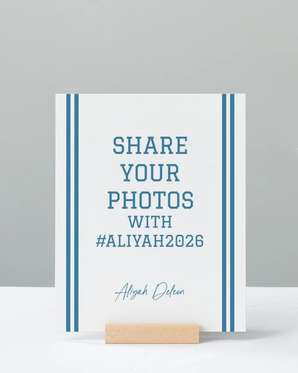 This is a 8" x 10" Let's Celebrate & Snap a Photo Grad Sign called Varsity Stripes printed in full color with Silver foil