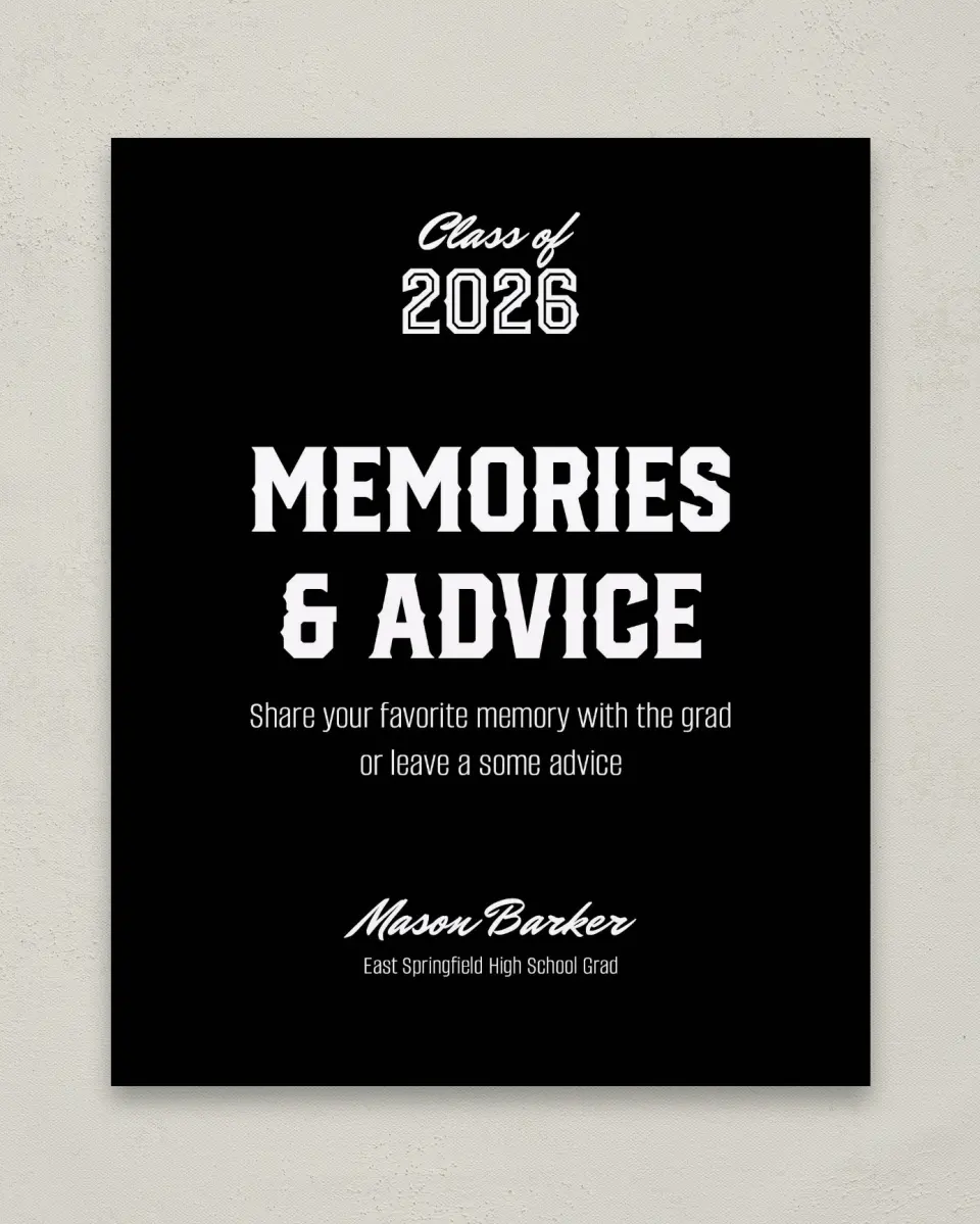 This is a 8" x 10" Memory & Advice Grad Sign called All-Star Athlete printed in full color