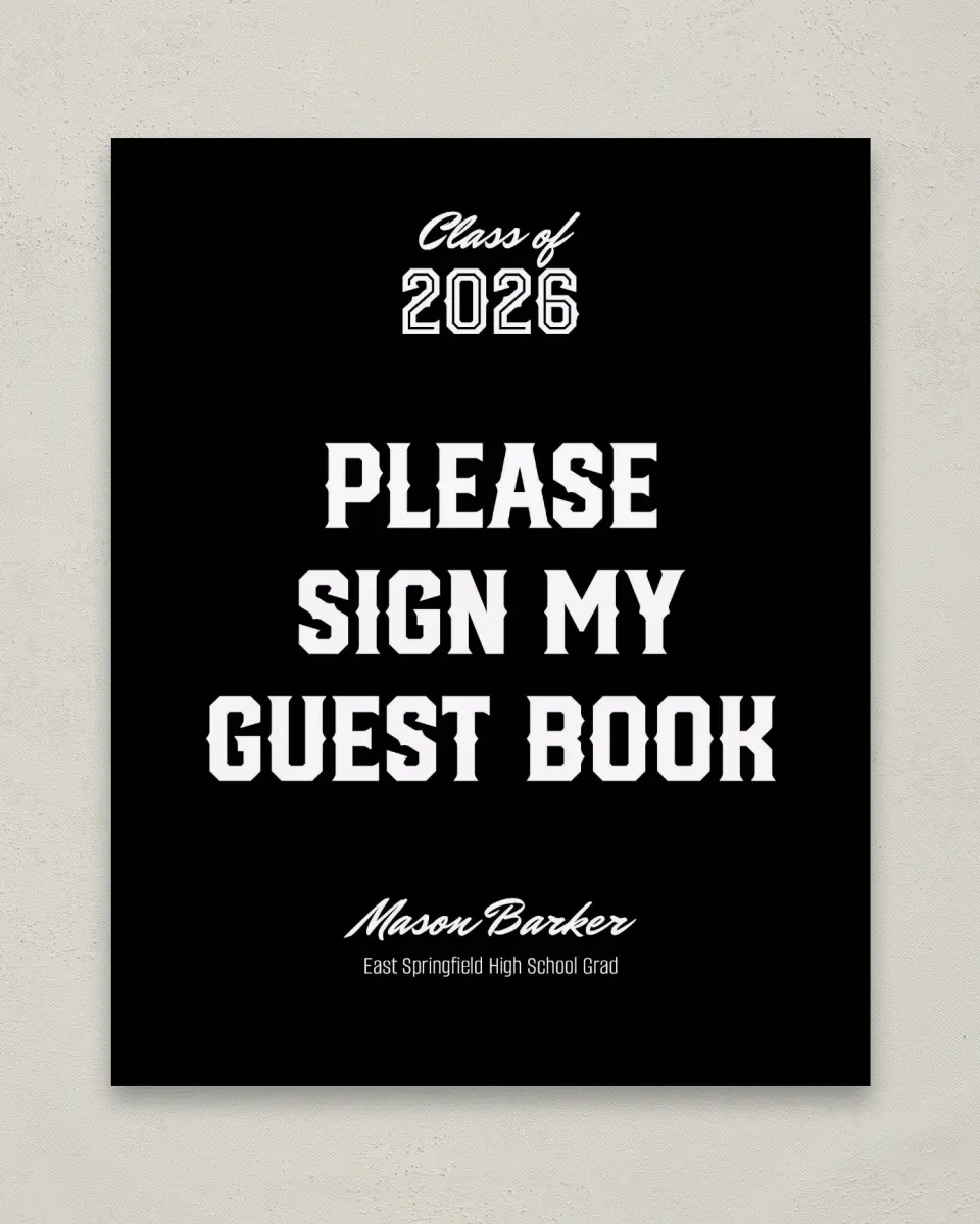 This is a 8" x 10" Guestbook Grad Sign called All-Star Athlete printed in full color with Gold foil