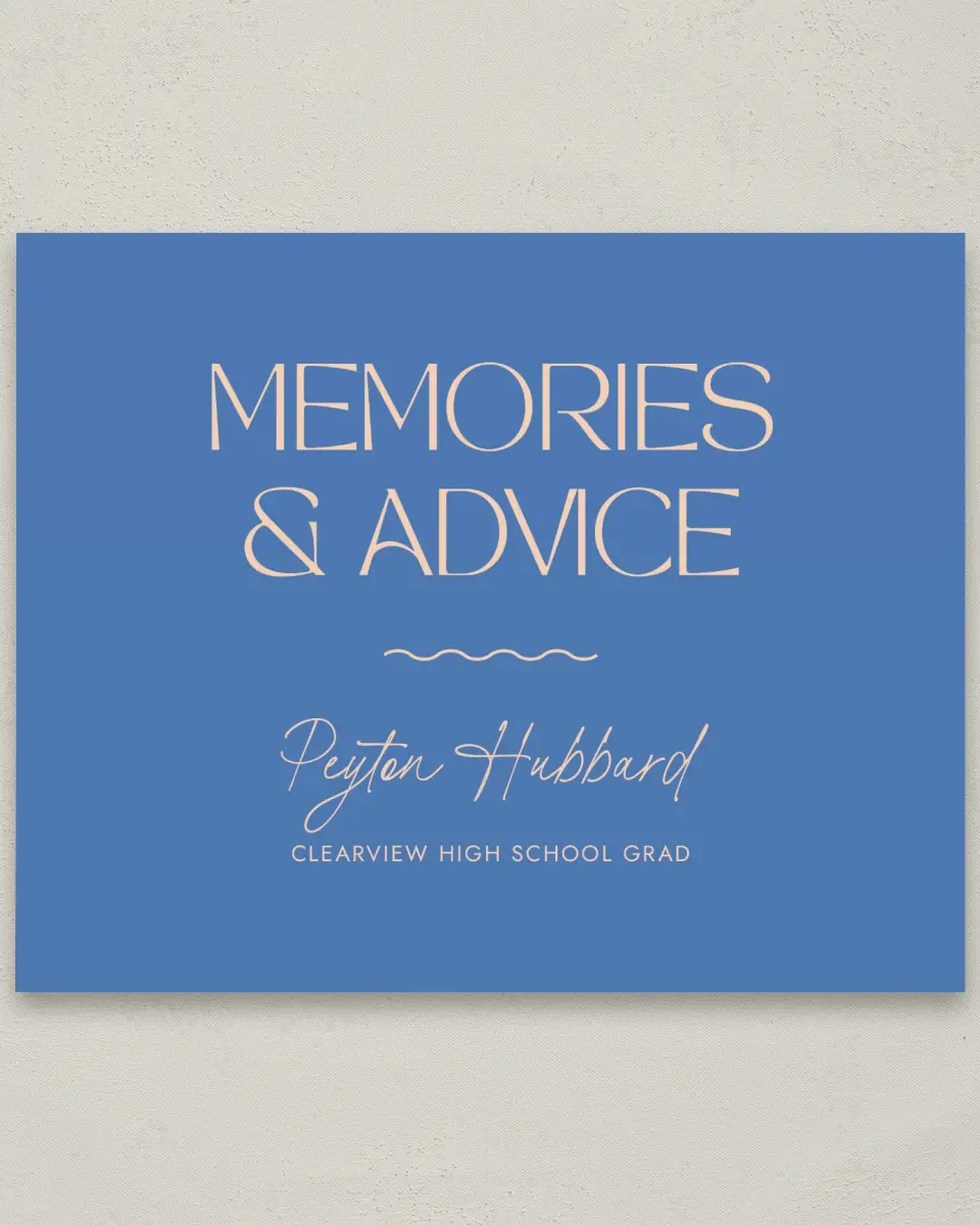 This is a 8" x 10" Memory & Advice Grad Sign called Modern Montage printed in full color
