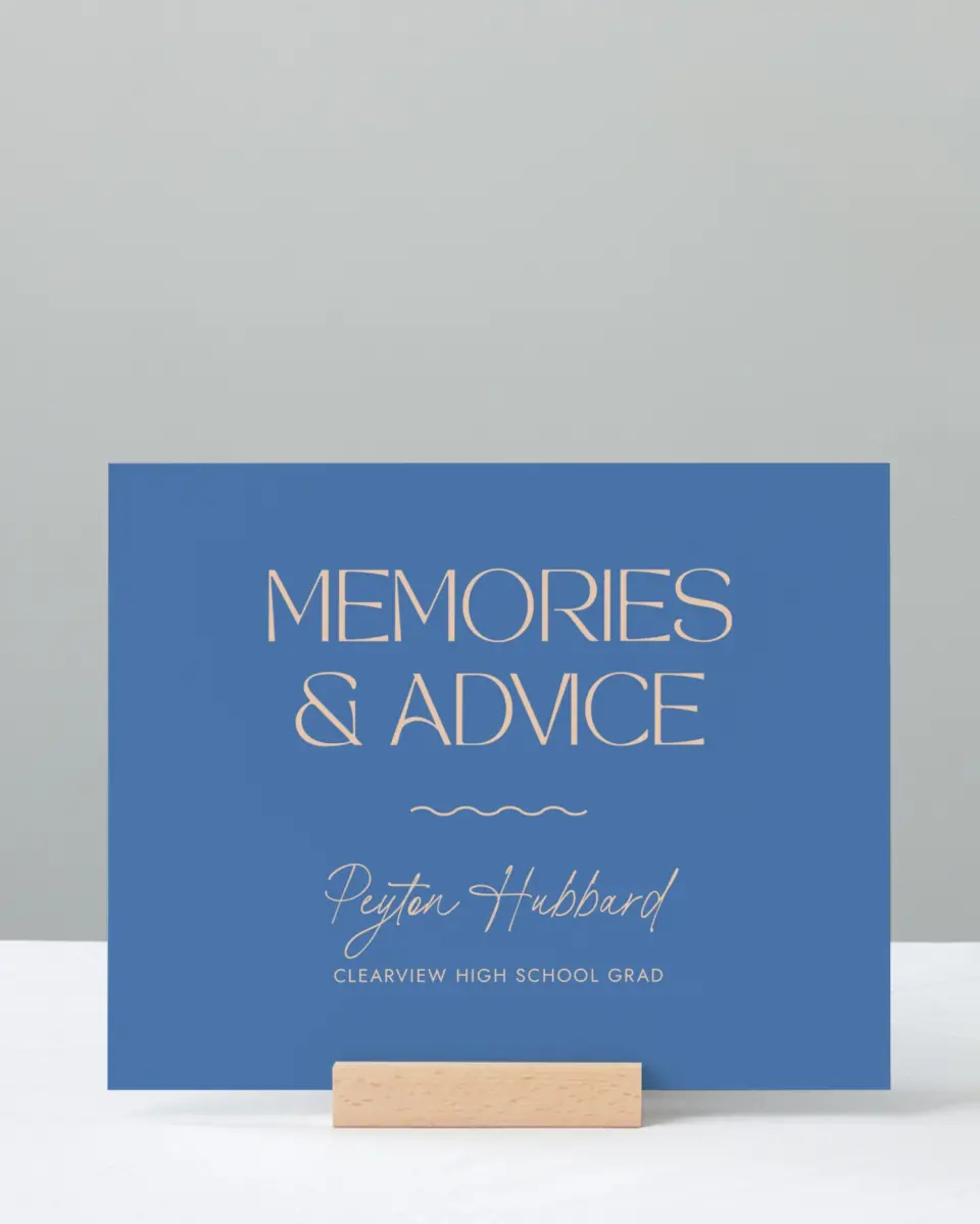 This is a 8" x 10" Memory & Advice Grad Sign called Modern Montage printed in full color with Rose Gold foil