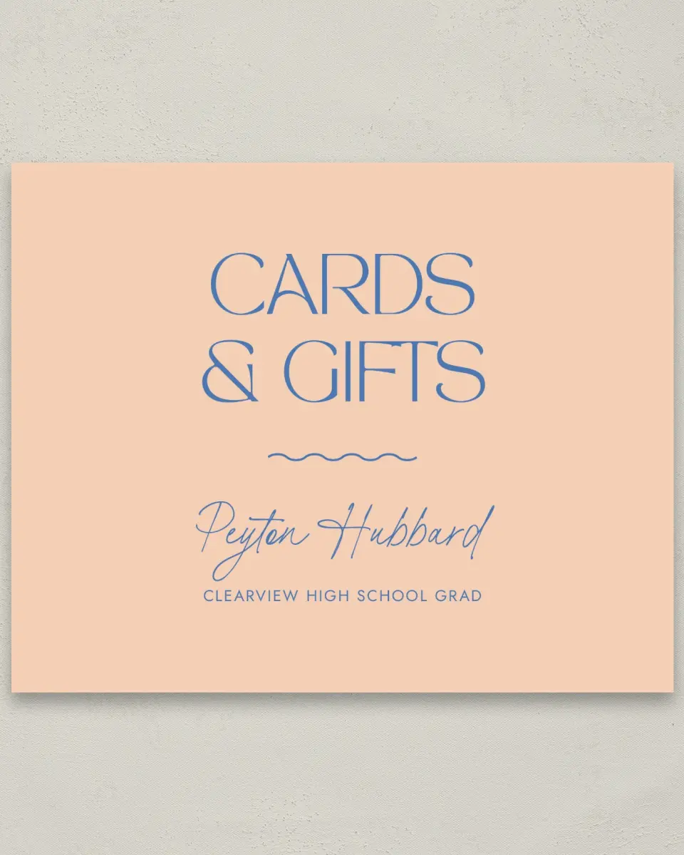 This is a 8" x 10" Cards & Gifts Grad Sign called Modern Montage printed in full color