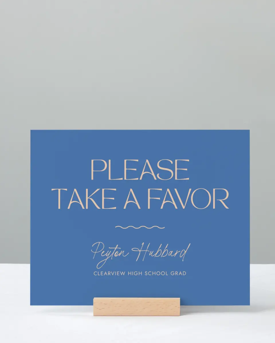 This is a 8" x 10" Take a Favor Grad Sign called Modern Montage printed in full color with Silver foil