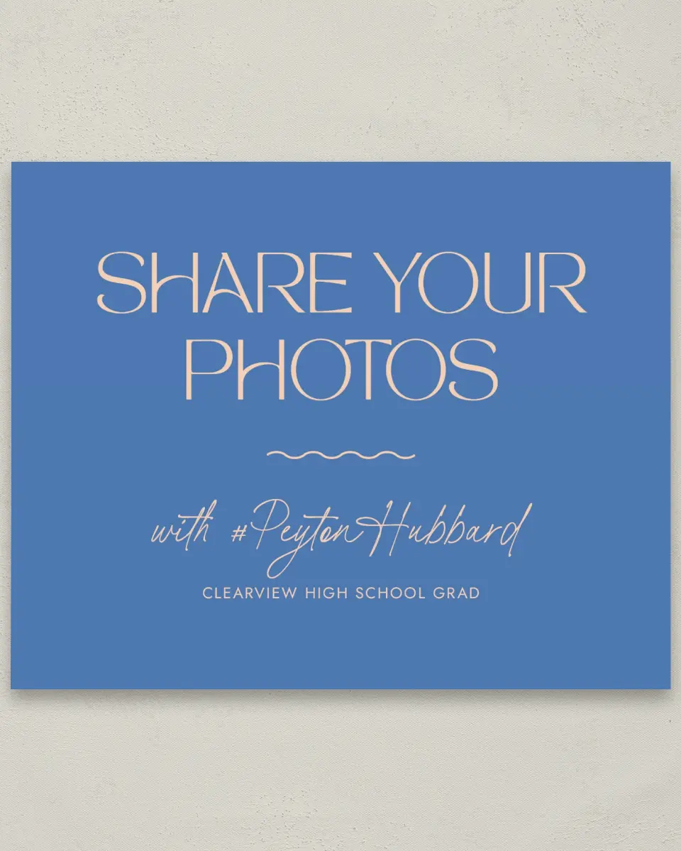 This is a 8" x 10" Let's Celebrate & Snap a Photo Grad Sign called Modern Montage printed in full color