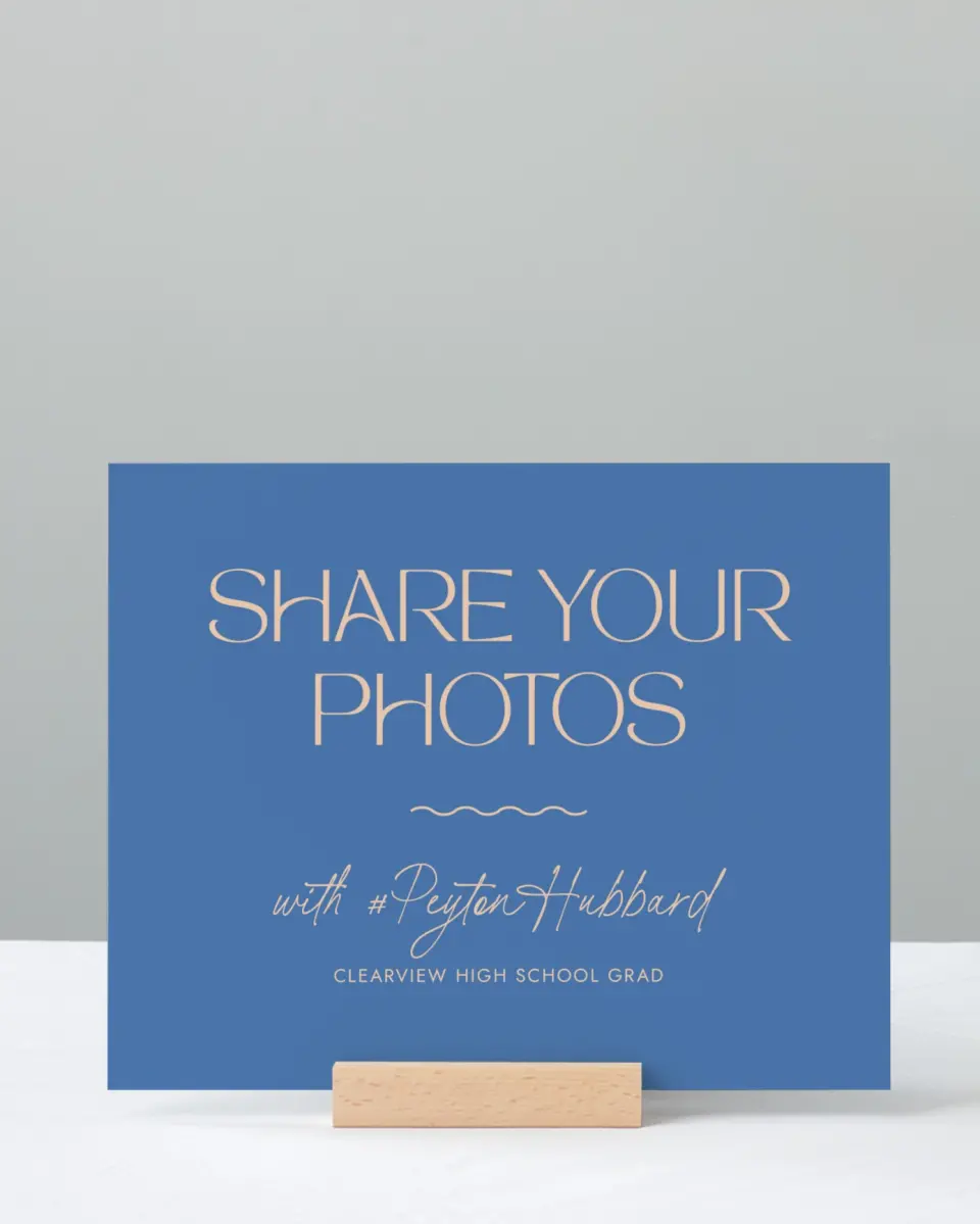 This is a 8" x 10" Let's Celebrate & Snap a Photo Grad Sign called Modern Montage printed in full color with Silver foil