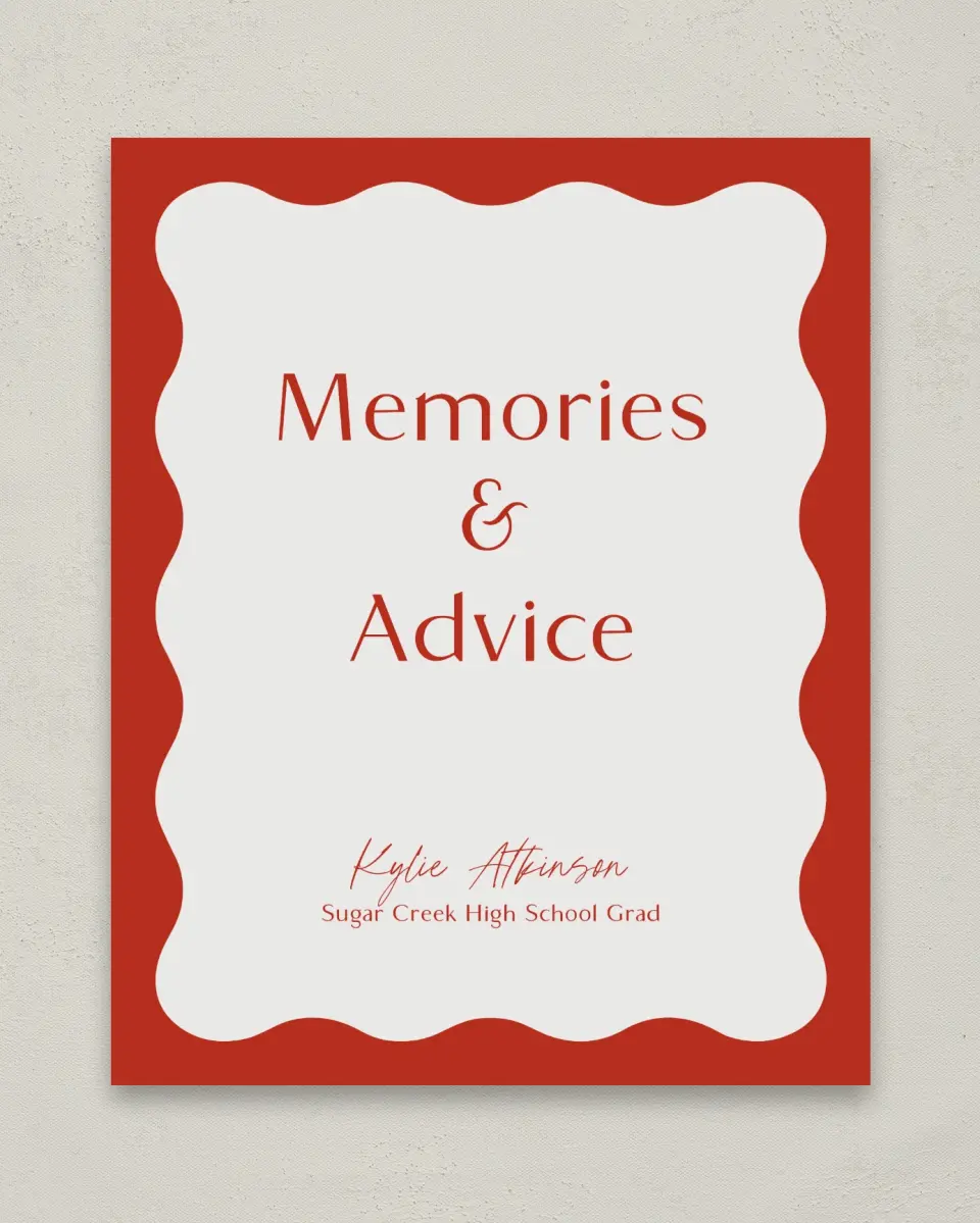 This is a 8" x 10" Memory & Advice Grad Sign called Unwavering Spirit printed in full color