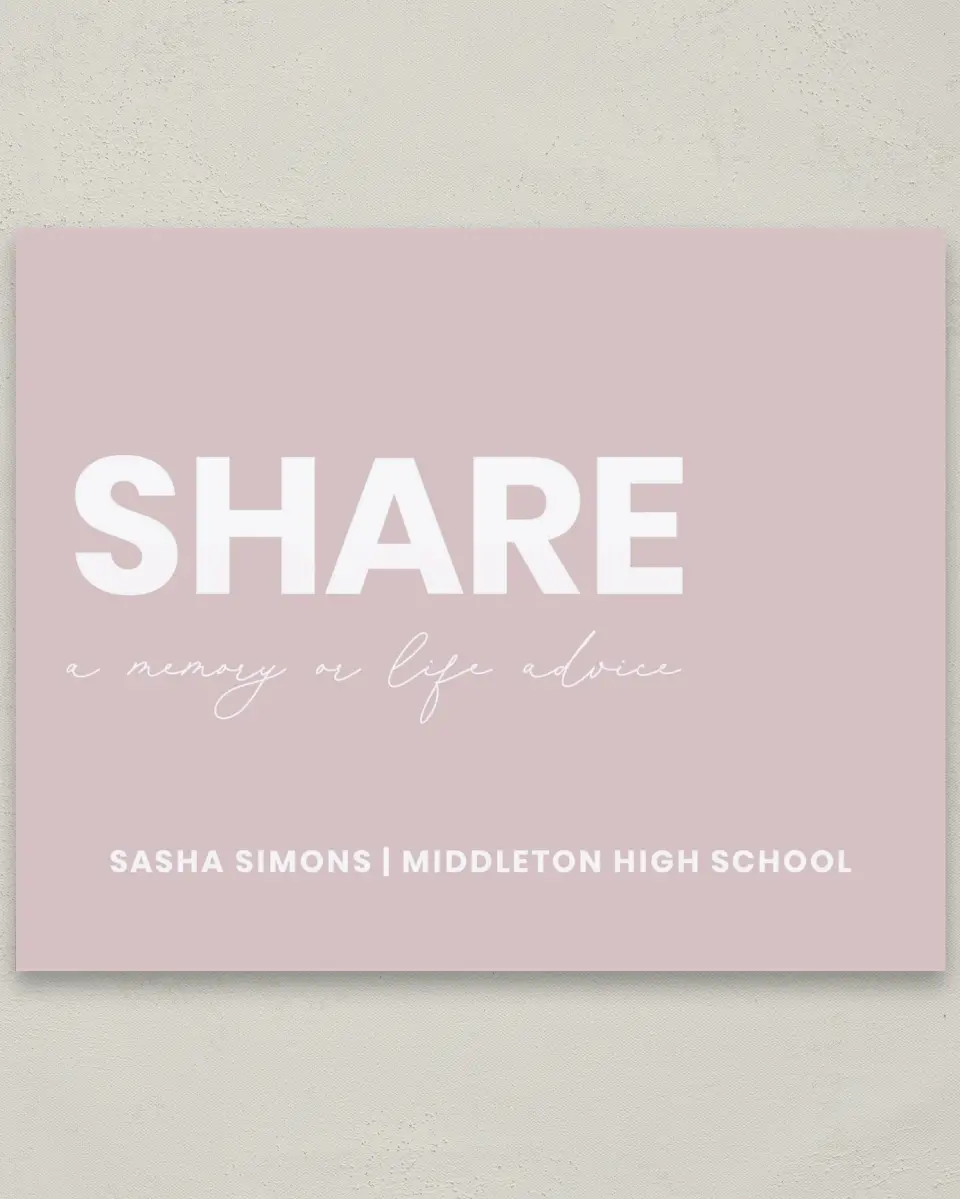 This is a 8" x 10" Memory & Advice Grad Sign called Caps Off to You printed in full color