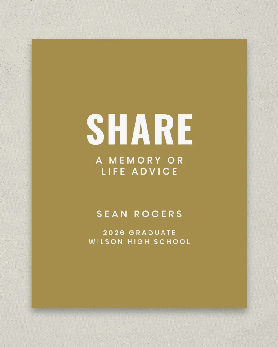 This is a 8" x 10" Memory & Advice Grad Sign called Final Stretch printed in full color