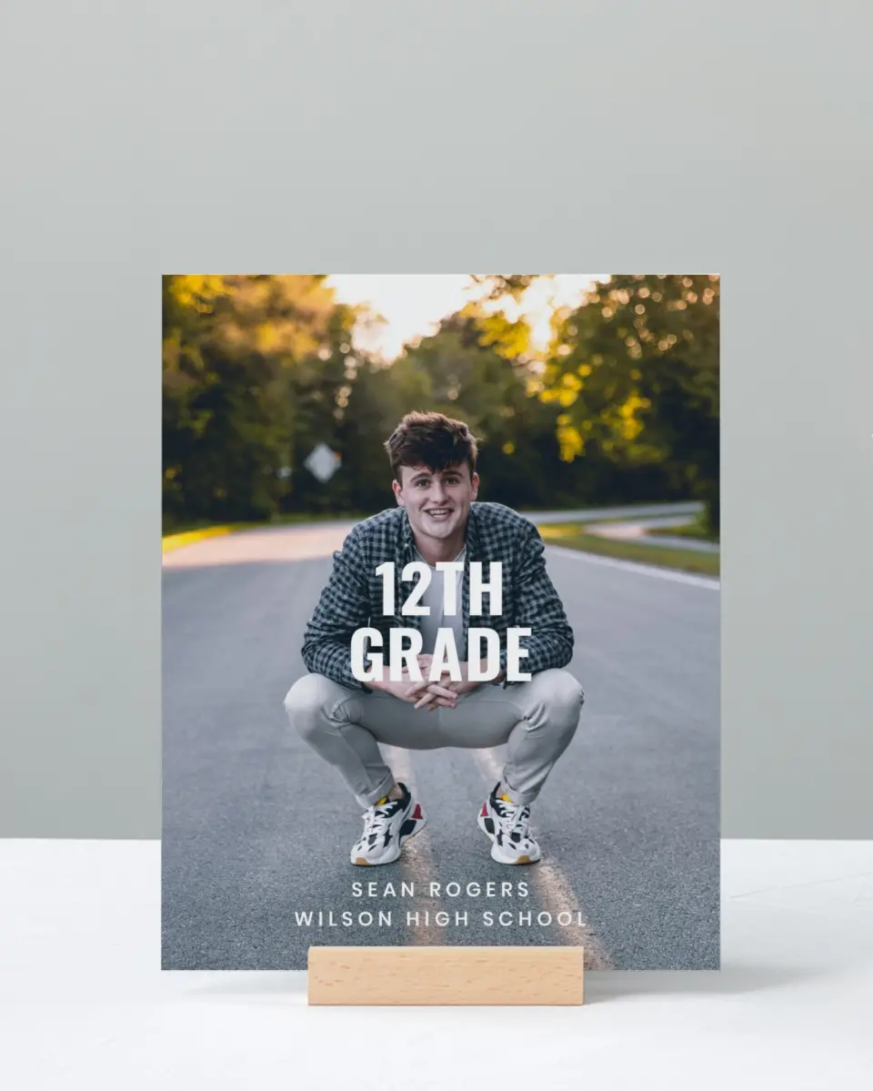This is a 8" x 10" Photo Grad Sign called Final Stretch printed in full color with Rose Gold foil