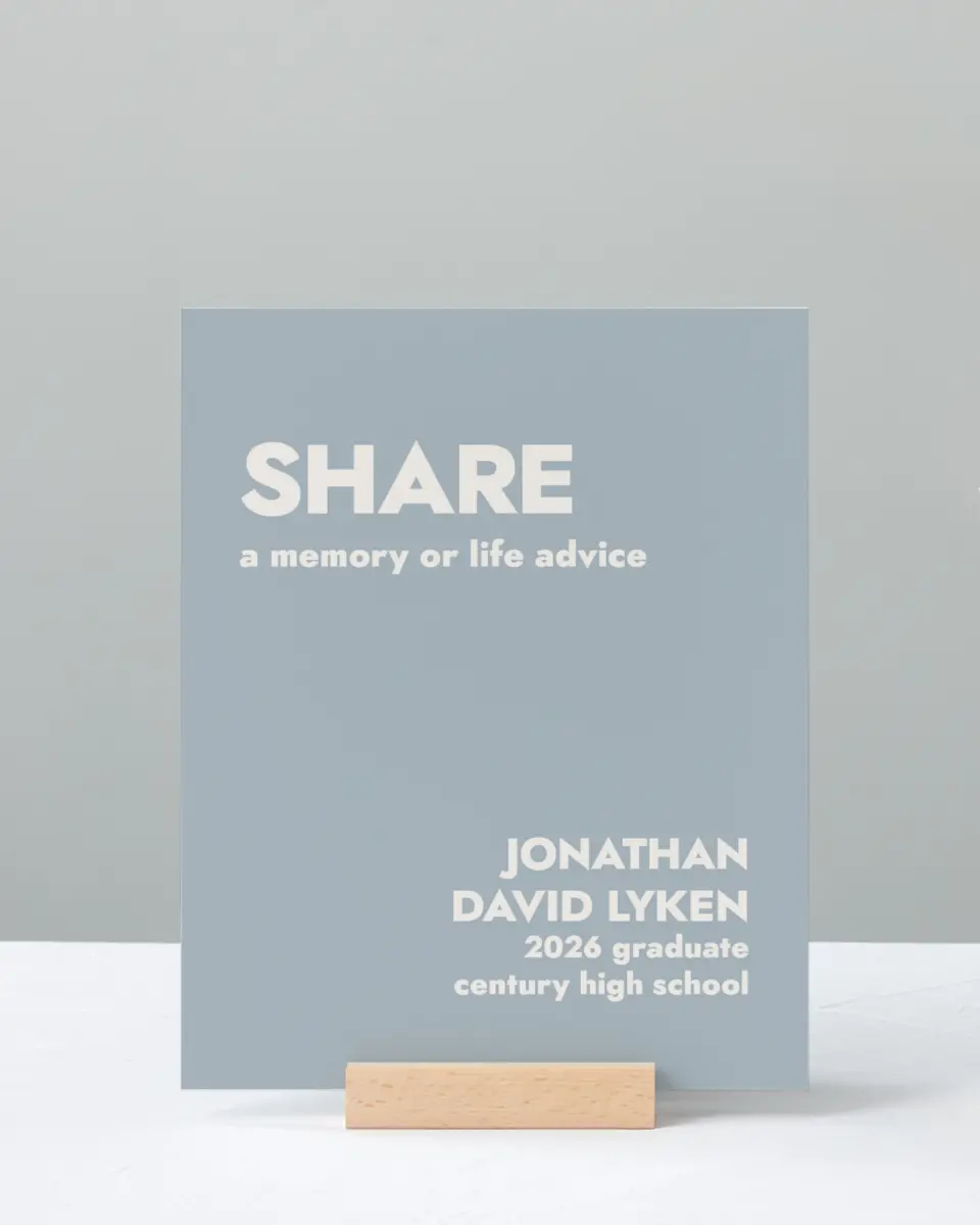This is a 8" x 10" Memory & Advice Grad Sign called Changing Chapters printed in full color with Rose Gold foil