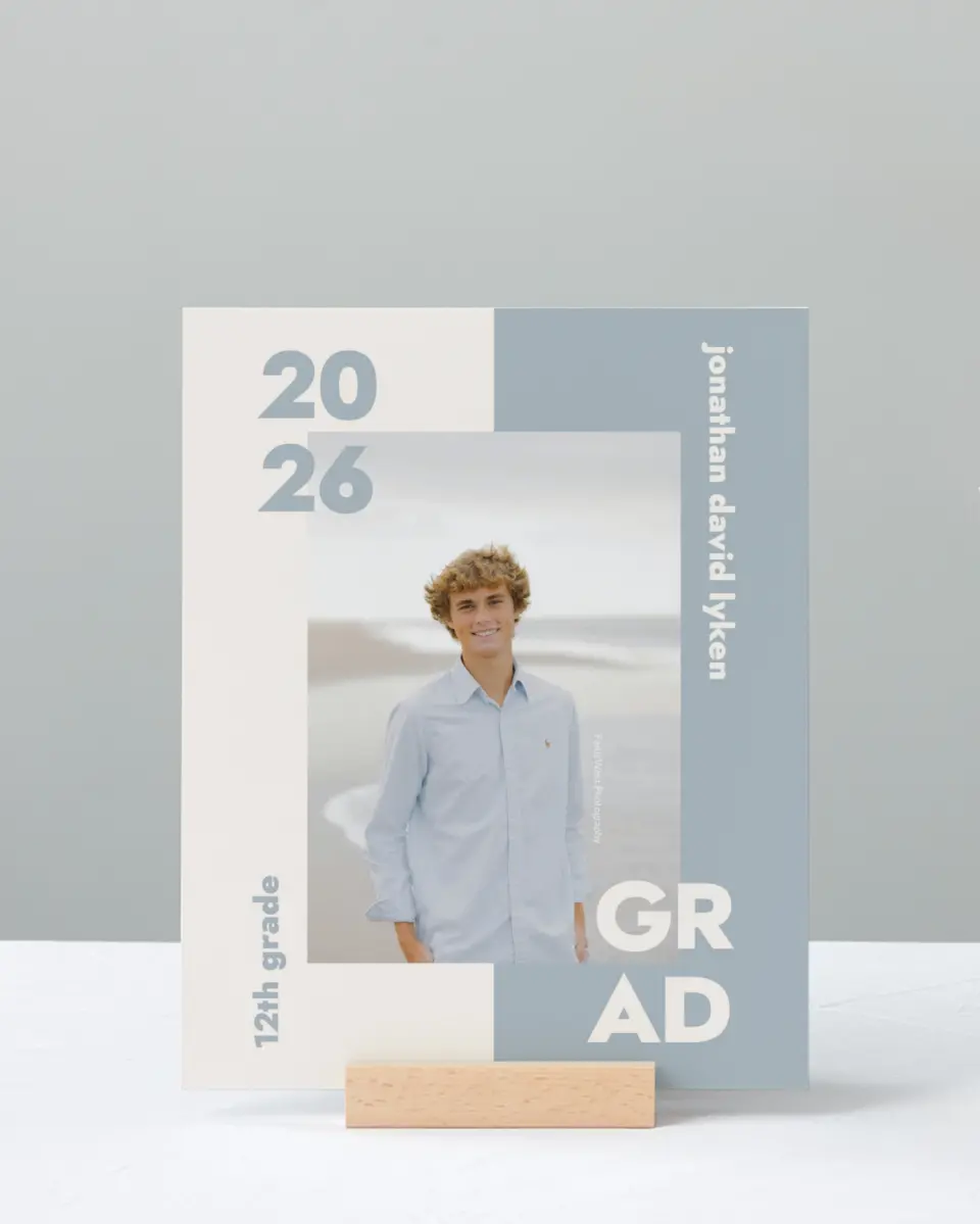 This is a 8" x 10" Photo Grad Sign called Changing Chapters printed in full color with Rose Gold foil