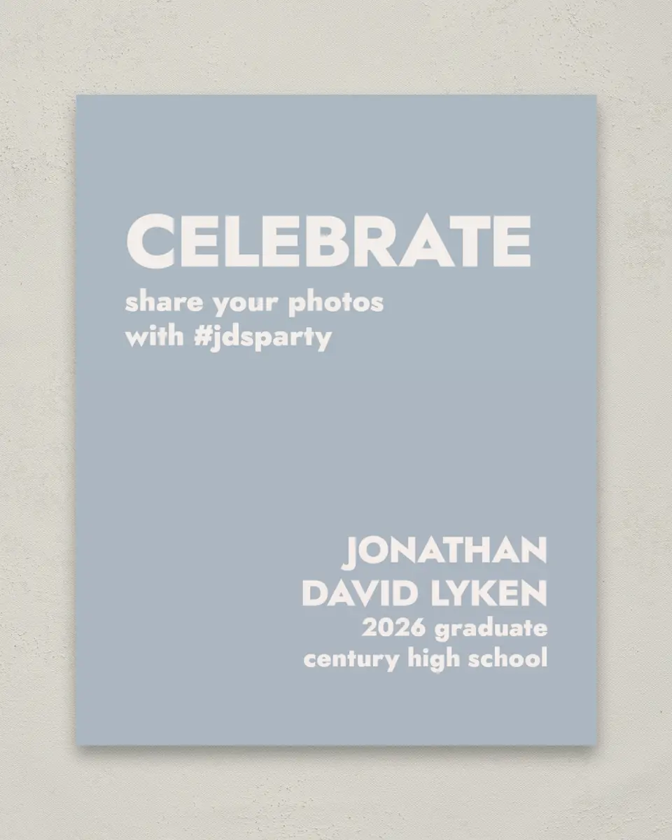 This is a 8" x 10" Let's Celebrate & Snap a Photo Grad Sign called Changing Chapters printed in full color with Gold foil