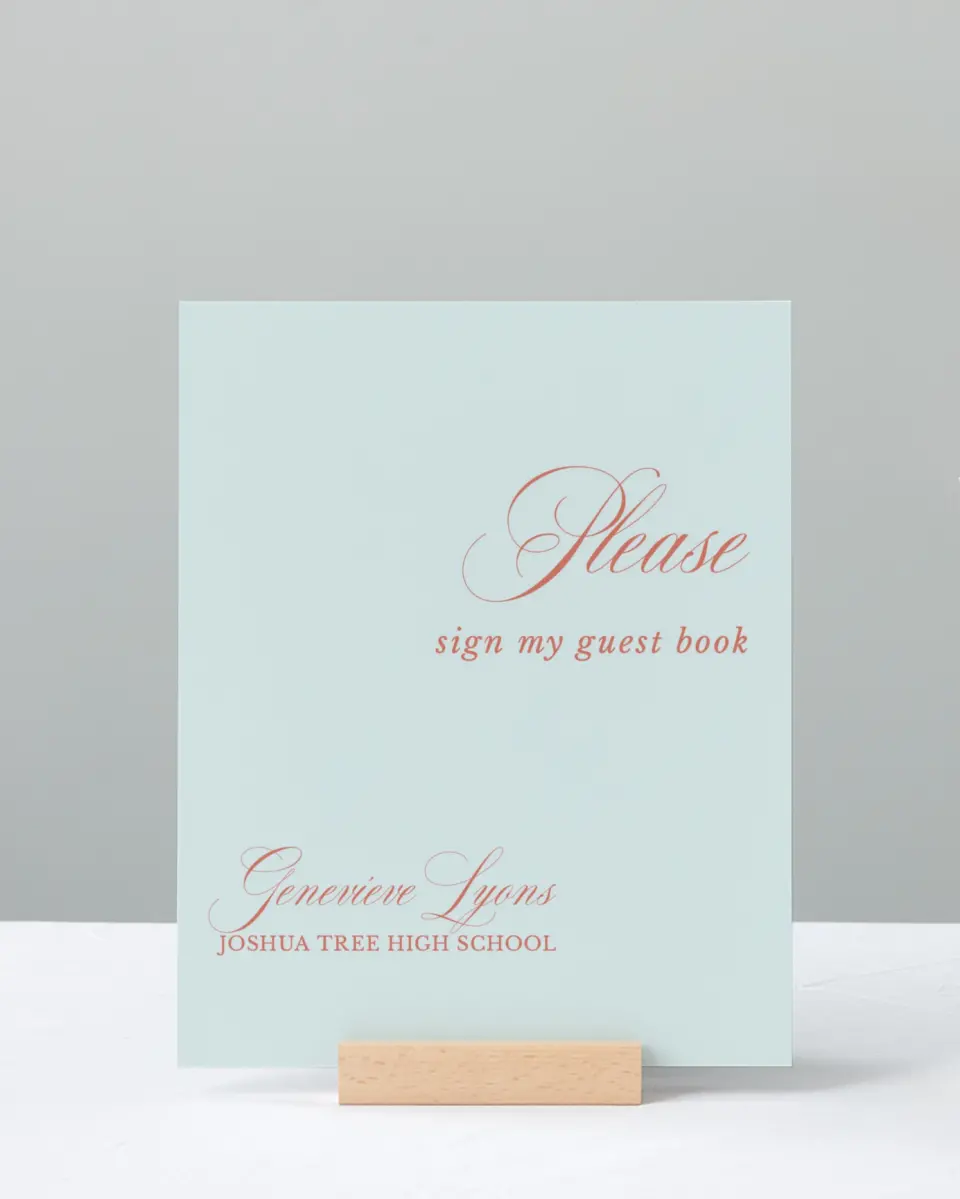 This is a 8" x 10" Guestbook Grad Sign called Scripted Accolades printed in full color