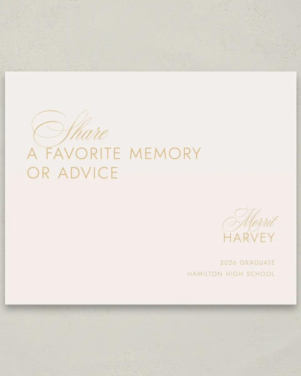 This is a 8" x 10" Memory & Advice Grad Sign called Stay Golden printed in full color