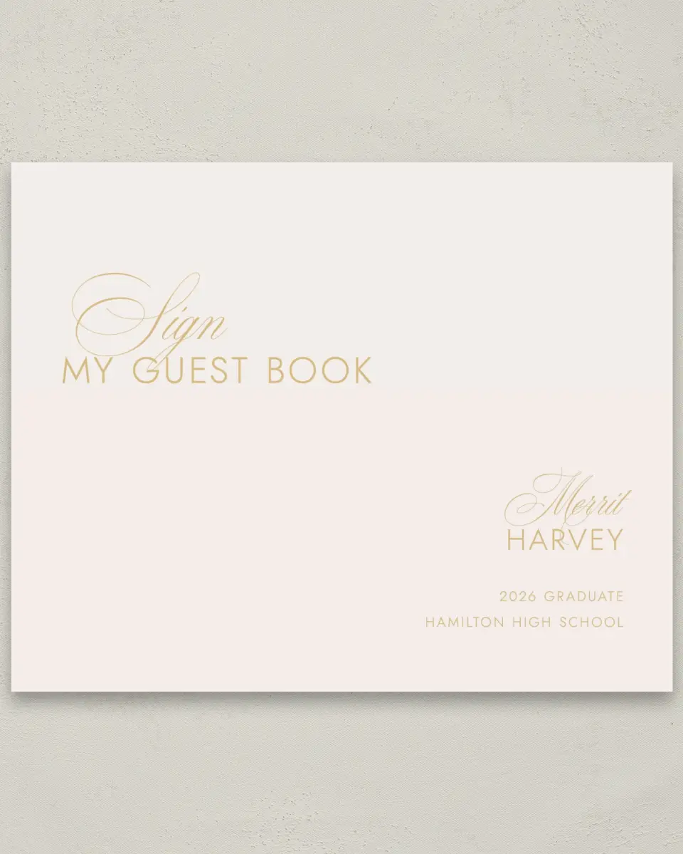 This is a 8" x 10" Guestbook Grad Sign called Stay Golden printed in full color