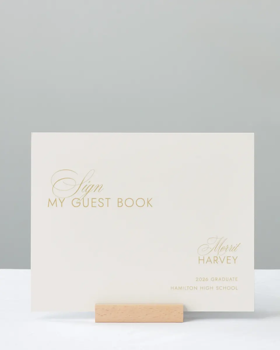 This is a 8" x 10" Guestbook Grad Sign called Stay Golden printed in full color