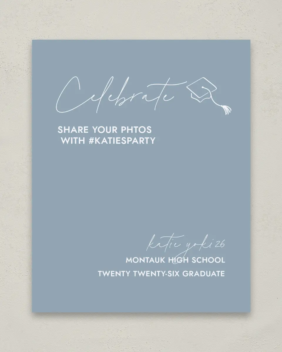 This is a 8" x 10" Let's Celebrate & Snap a Photo Grad Sign called Terrific Tassel printed in full color
