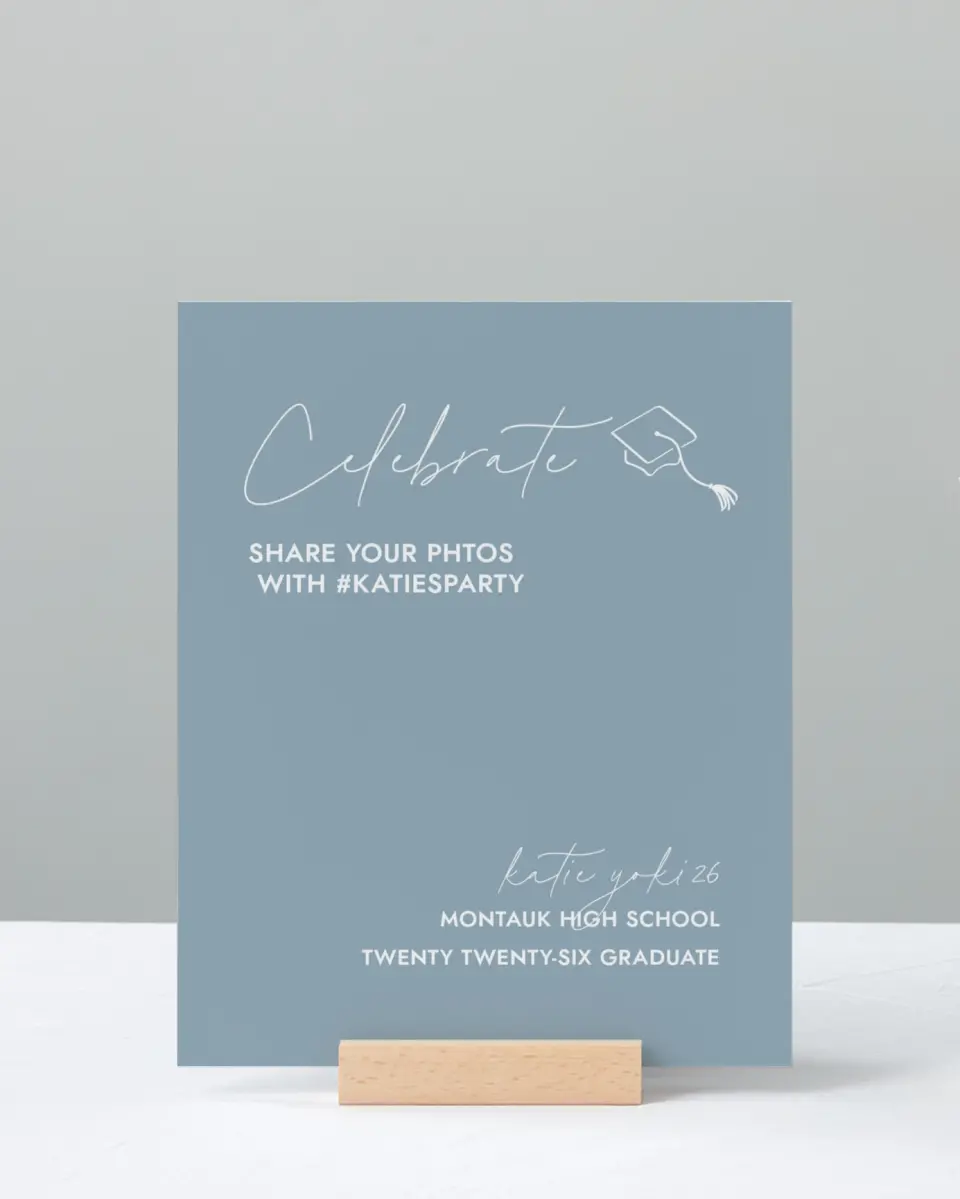 This is a 8" x 10" Let's Celebrate & Snap a Photo Grad Sign called Terrific Tassel printed in full color
