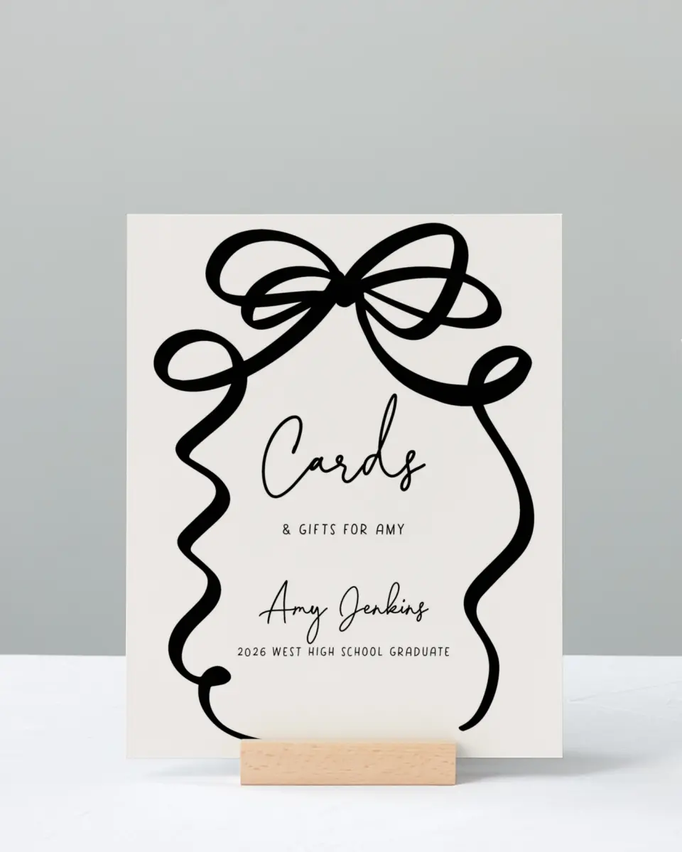 This is a 8" x 10" Cards & Gifts Grad Sign called All Tied Up printed in full color