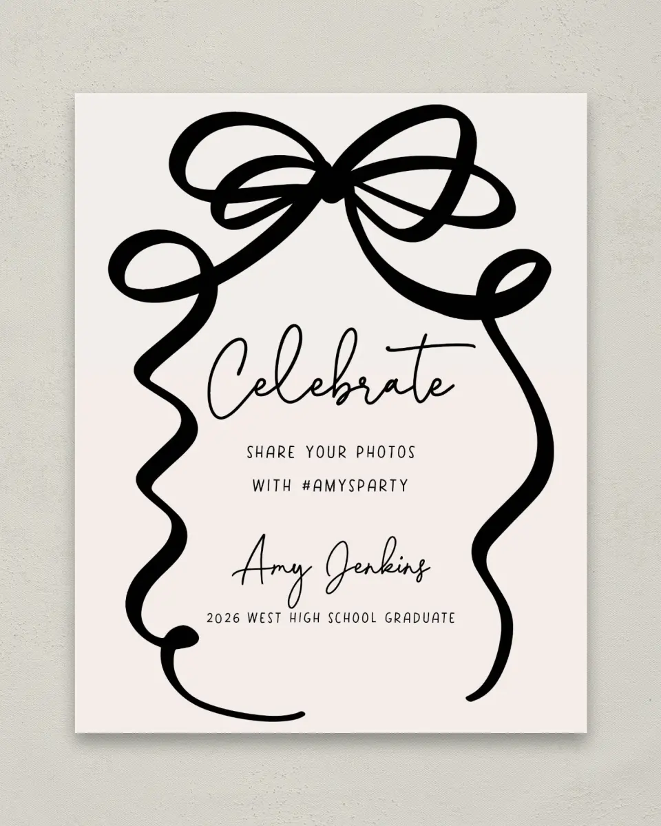 This is a 8" x 10" Let's Celebrate & Snap a Photo Grad Sign called All Tied Up printed in full color