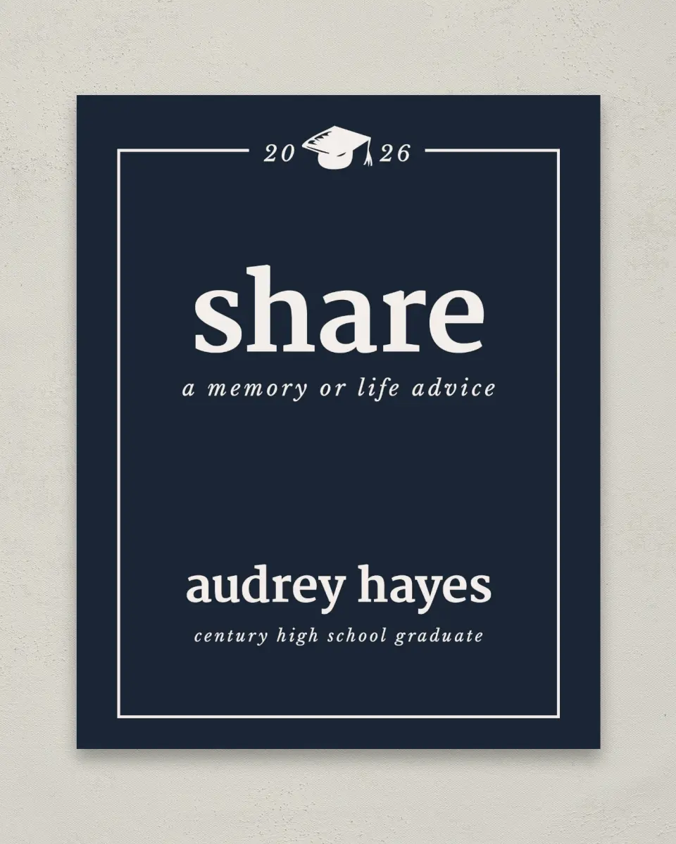 This is a 8" x 10" Memory & Advice Grad Sign called Framed Triumph printed in full color
