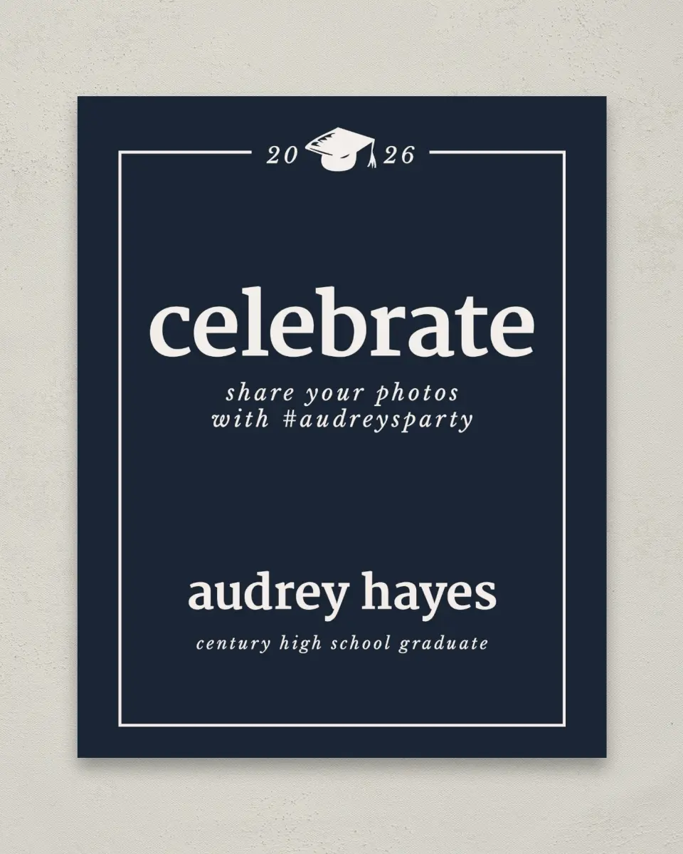 This is a 8" x 10" Let's Celebrate & Snap a Photo Grad Sign called Framed Triumph printed in full color