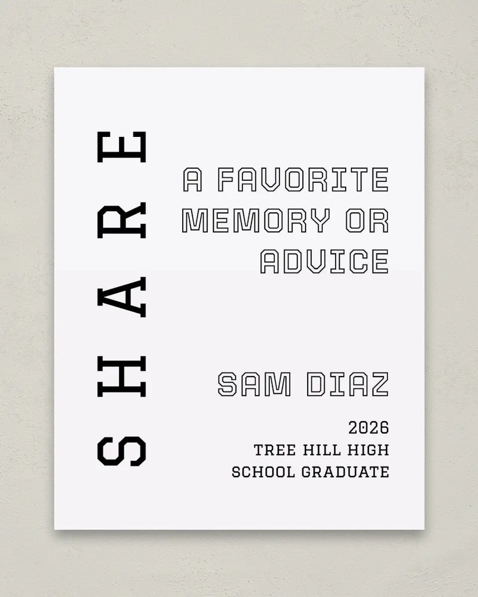 This is a 8" x 10" Memory & Advice Grad Sign called Last Run printed in full color