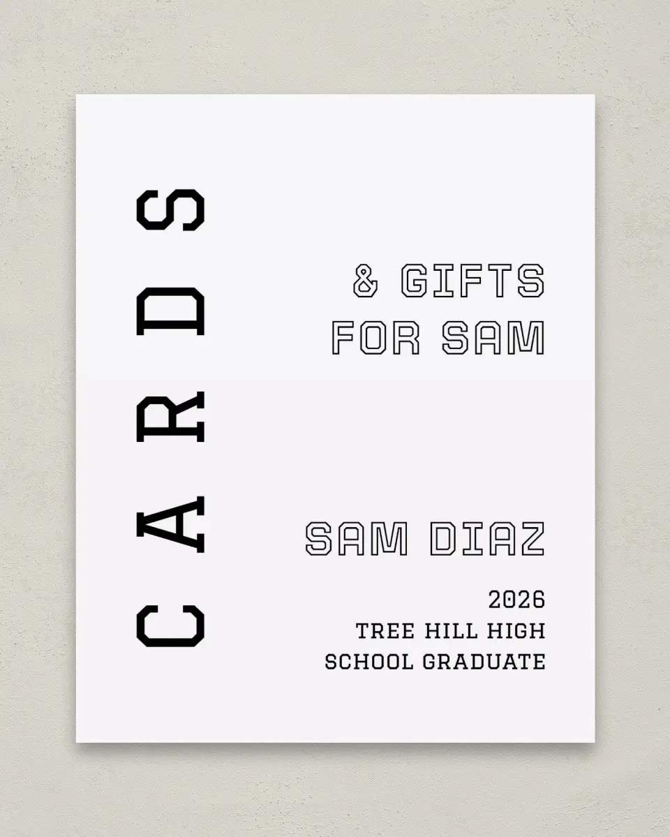 This is a 8" x 10" Cards & Gifts Grad Sign called Last Run printed in full color