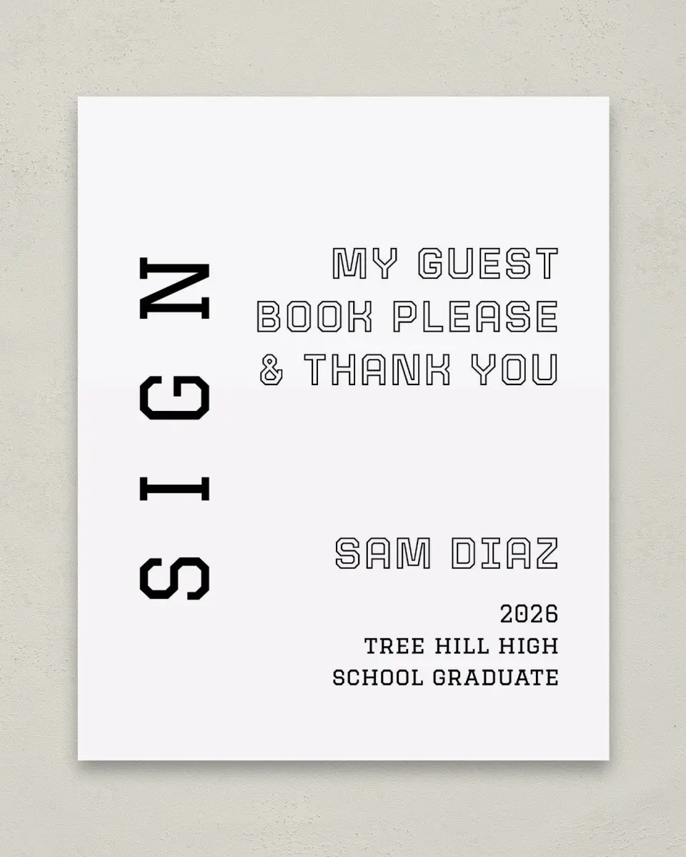This is a 8" x 10" Guestbook Grad Sign called Last Run printed in full color with Gold foil