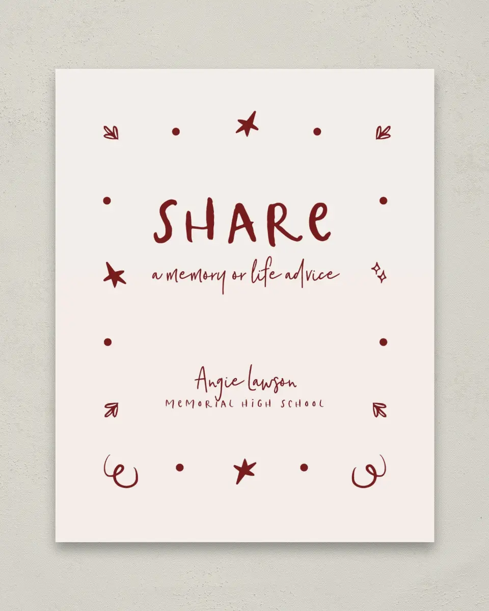 This is a 8" x 10" Memory & Advice Grad Sign called Celebratory Confetti printed in full color