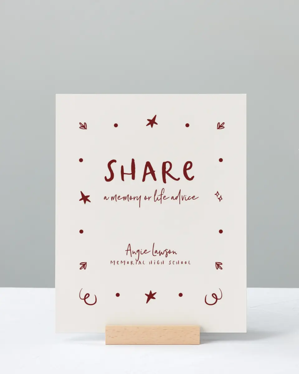 This is a 8" x 10" Memory & Advice Grad Sign called Celebratory Confetti printed in full color