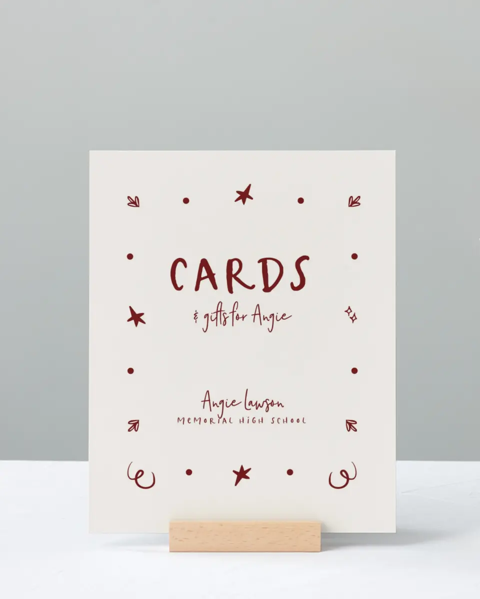 This is a 8" x 10" Cards & Gifts Grad Sign called Celebratory Confetti printed in full color
