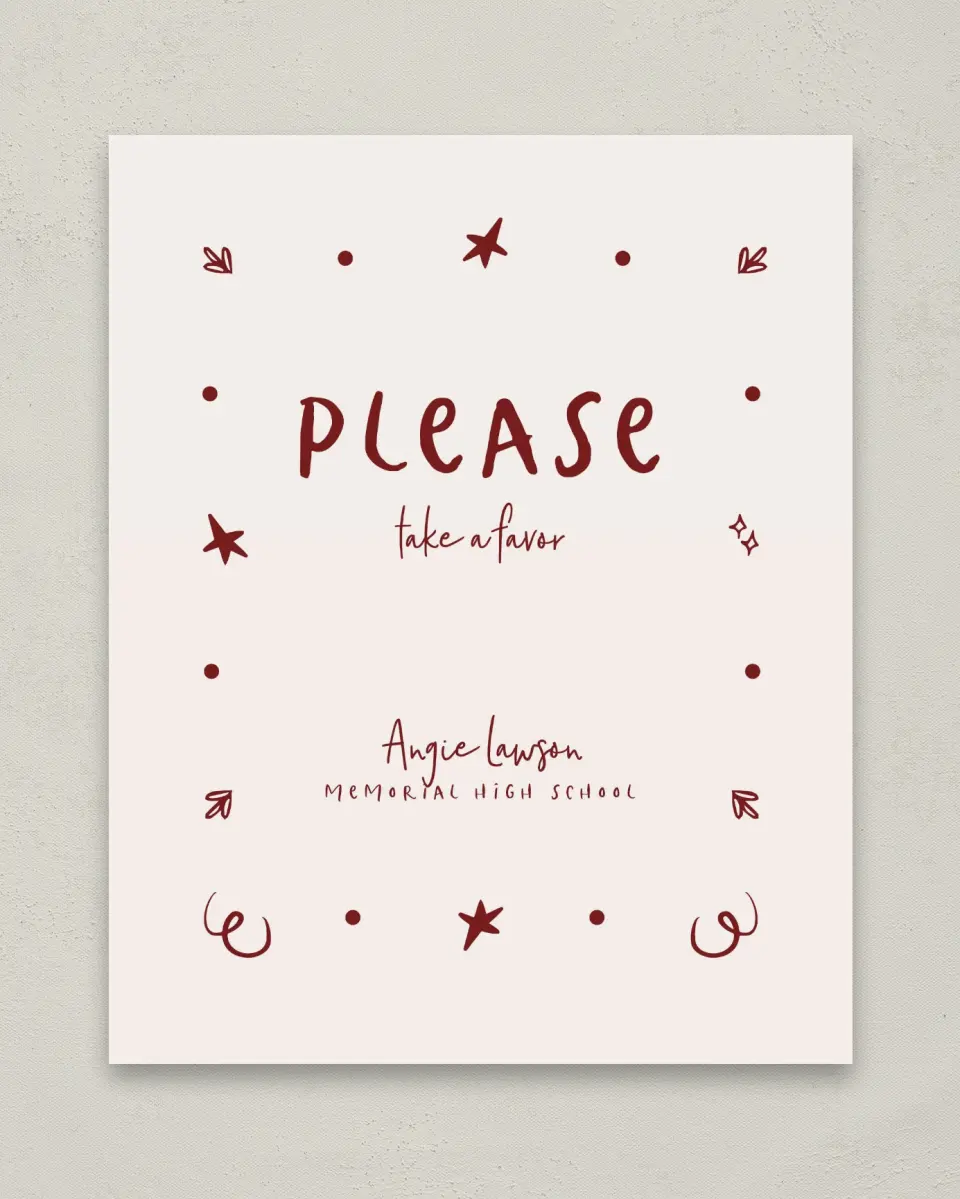 This is a 8" x 10" Take a Favor Grad Sign called Celebratory Confetti printed in full color