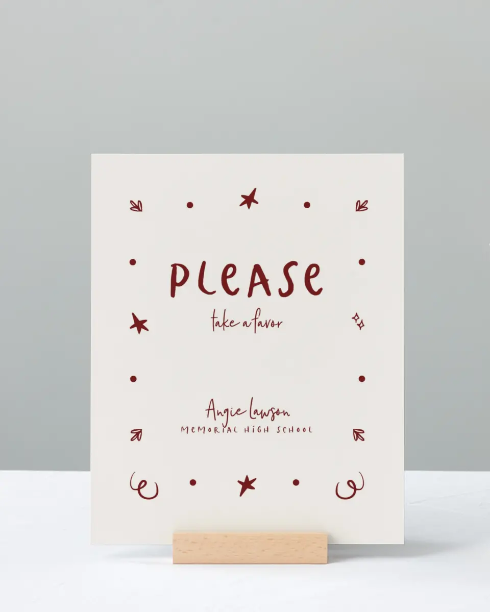 This is a 8" x 10" Take a Favor Grad Sign called Celebratory Confetti printed in full color