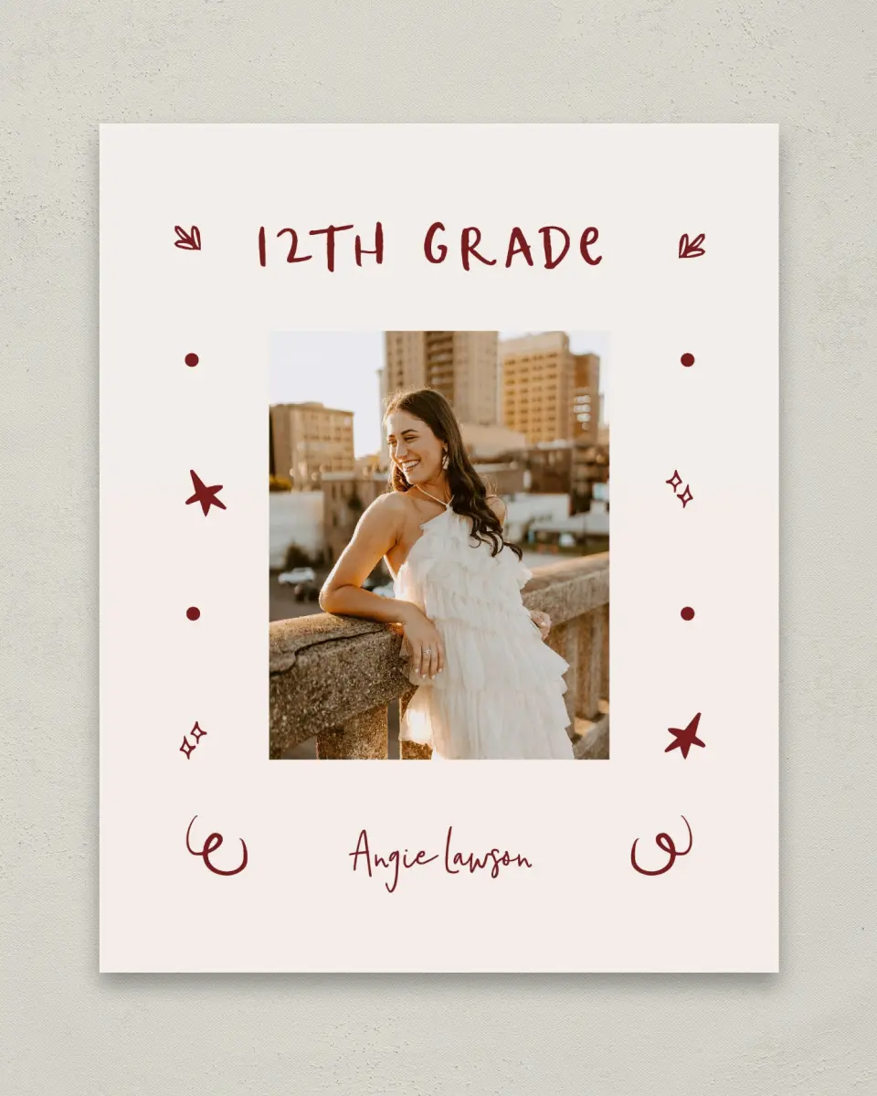 This is a 8" x 10" Photo Grad Sign called Celebratory Confetti printed in full color with Gold foil
