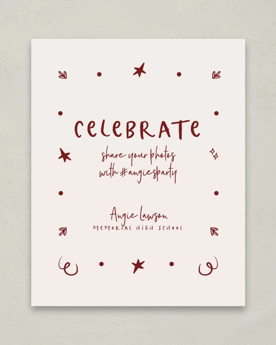 This is a 8" x 10" Let's Celebrate & Snap a Photo Grad Sign called Celebratory Confetti printed in full color