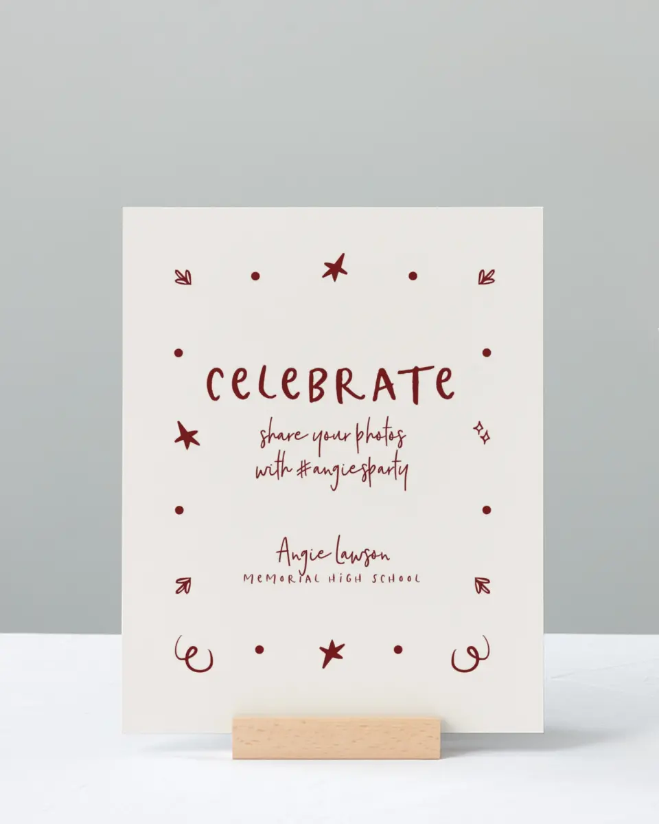 This is a 8" x 10" Let's Celebrate & Snap a Photo Grad Sign called Celebratory Confetti printed in full color